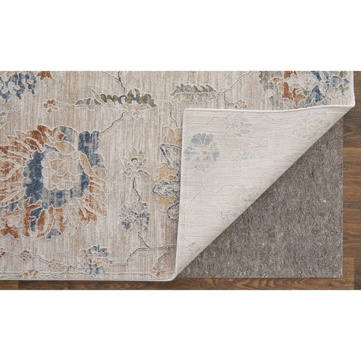 Feizy Pasha 39M9F Transitional Floral & Botanical in Taupe/Ivory/Blue