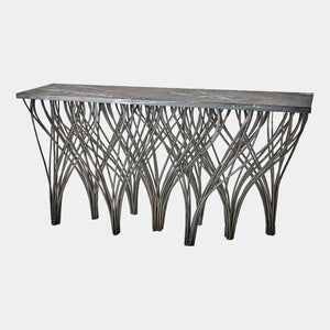 Global Views Vector Black Leather Marble Console