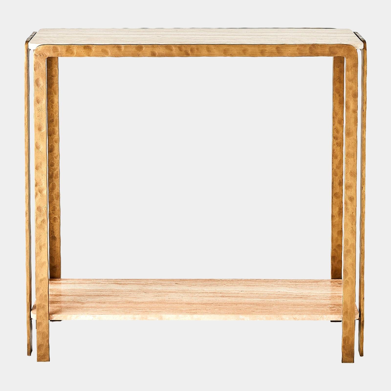 Global Views Kraft Light Bronze and Travertine Console