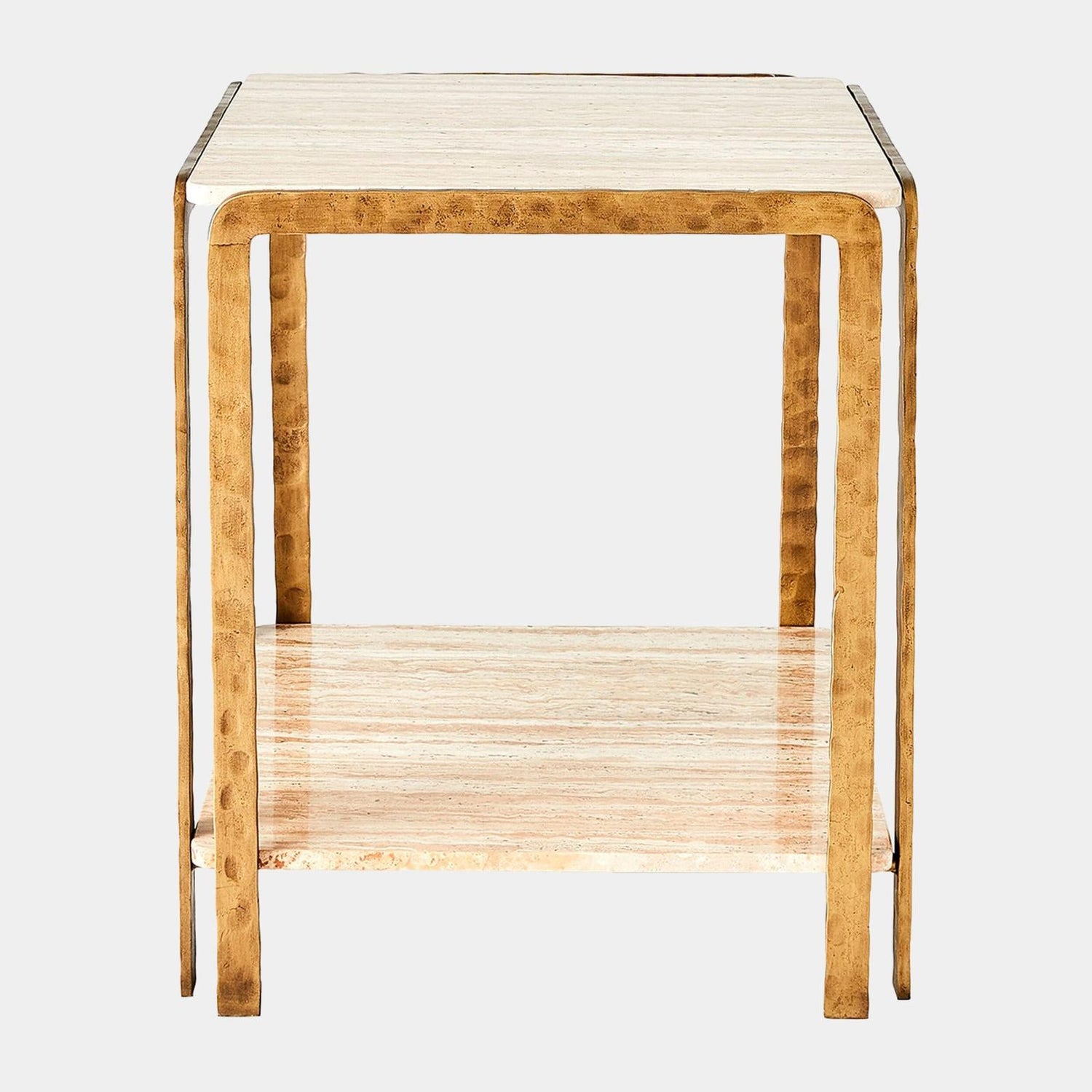 Global Views Kraft Light Bronze and Travertine Side Table