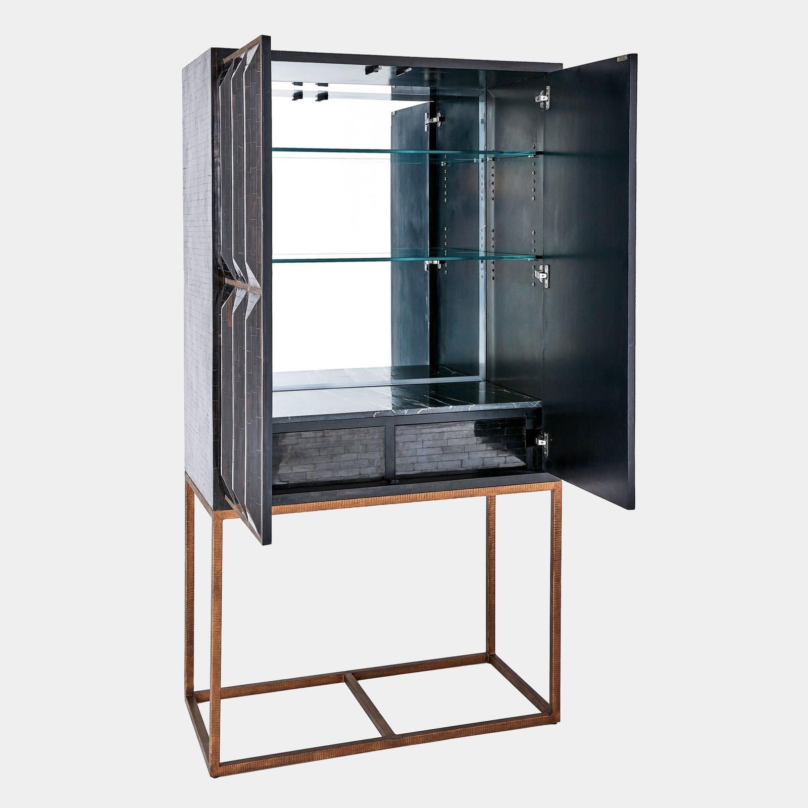 Global Views Bjorn Horn Black Inlay Bar Cabinet