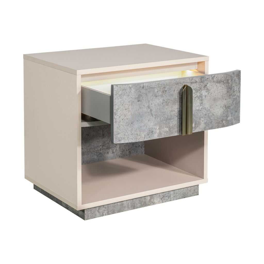 Michael Amini Pavira 1-Drawer Nightstand with LED Lights - Stone