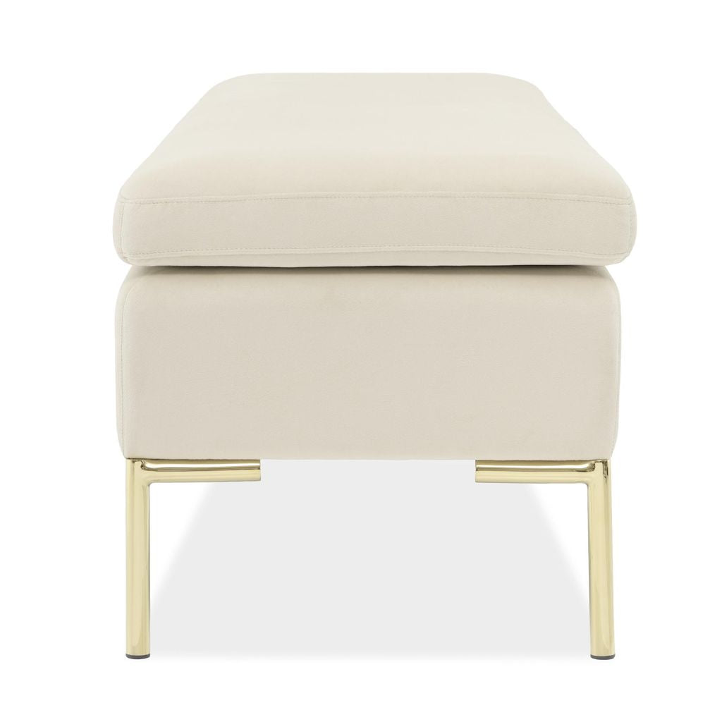 Michael Amini Zennia Velvet Accent Bench - Ivory/Gold