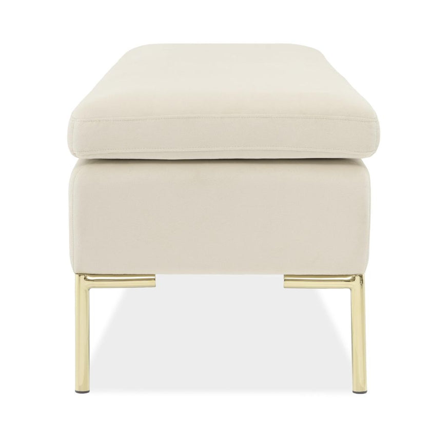 Michael Amini Zennia Velvet Accent Bench - Ivory/Gold