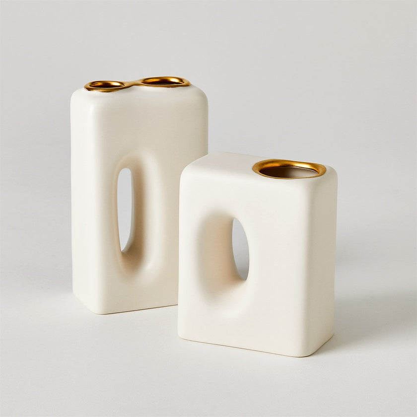 Global Views Matte White Gold Rim Oh Yes Vase