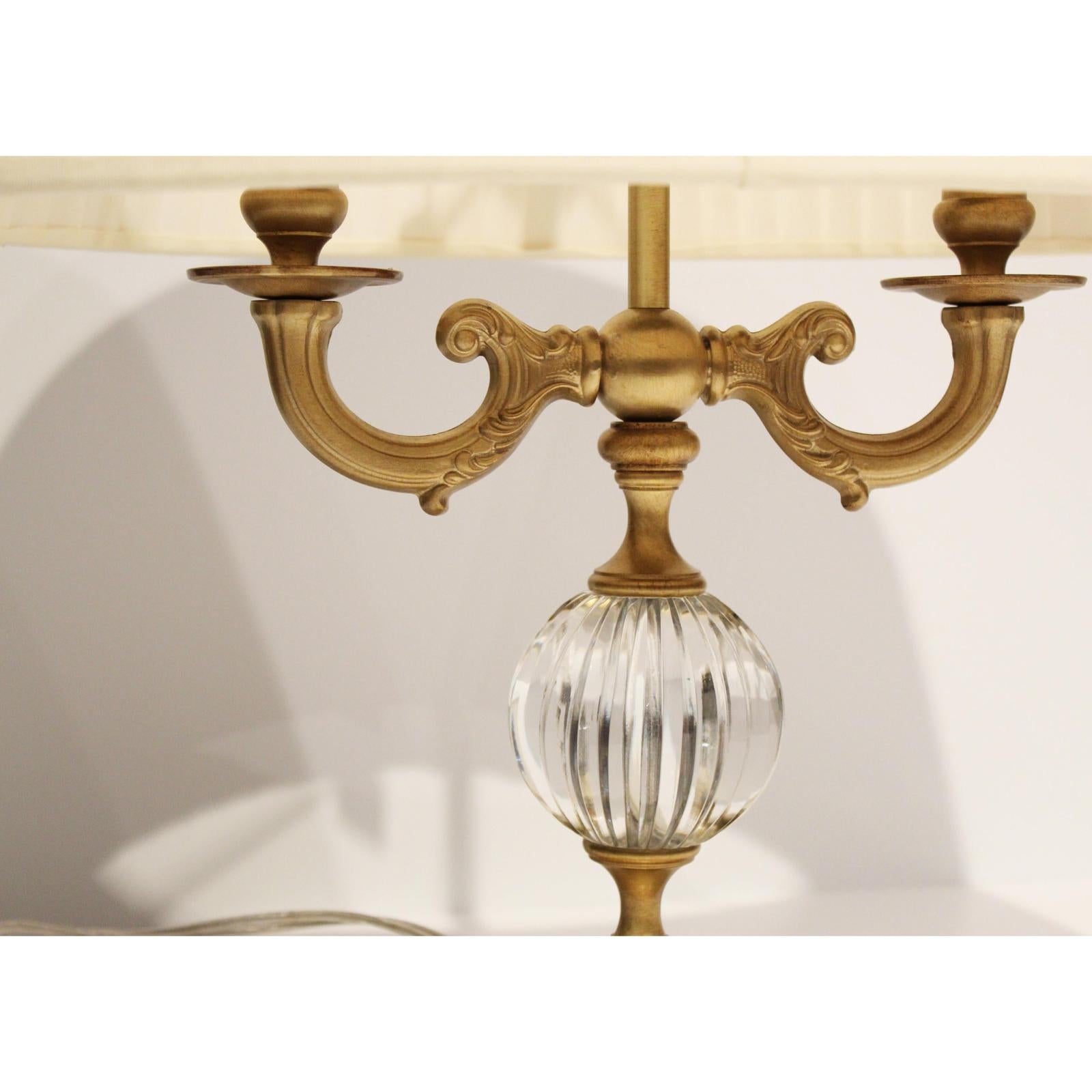 Maitland Smith Aged Brass Table Lamp W/ Crystal Insert