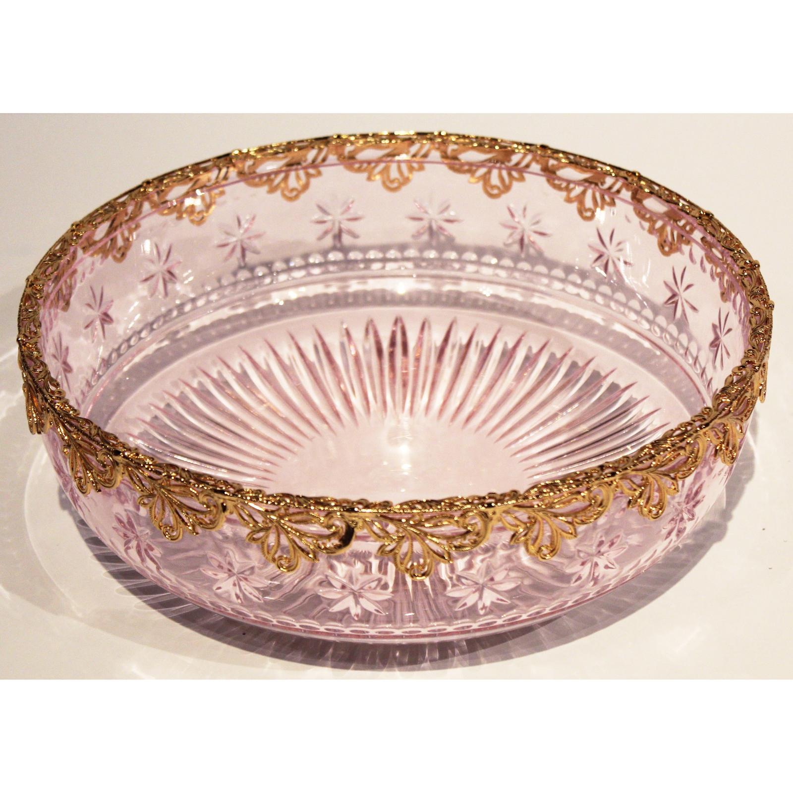 Maitland Smith Pink Carved Crystal Bowl