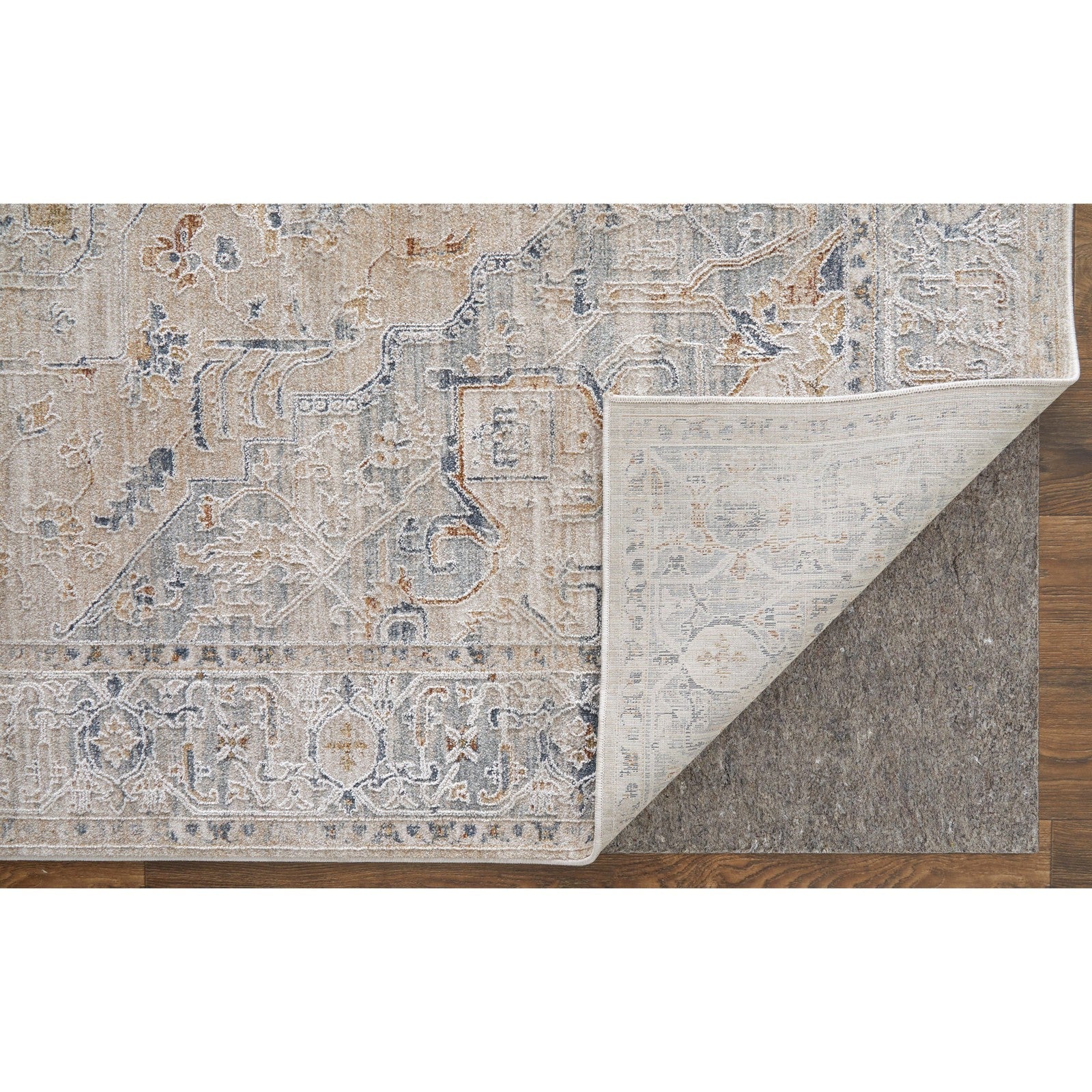 Feizy Pasha 39M5F Transitional Medallion in Ivory/Taupe/Blue