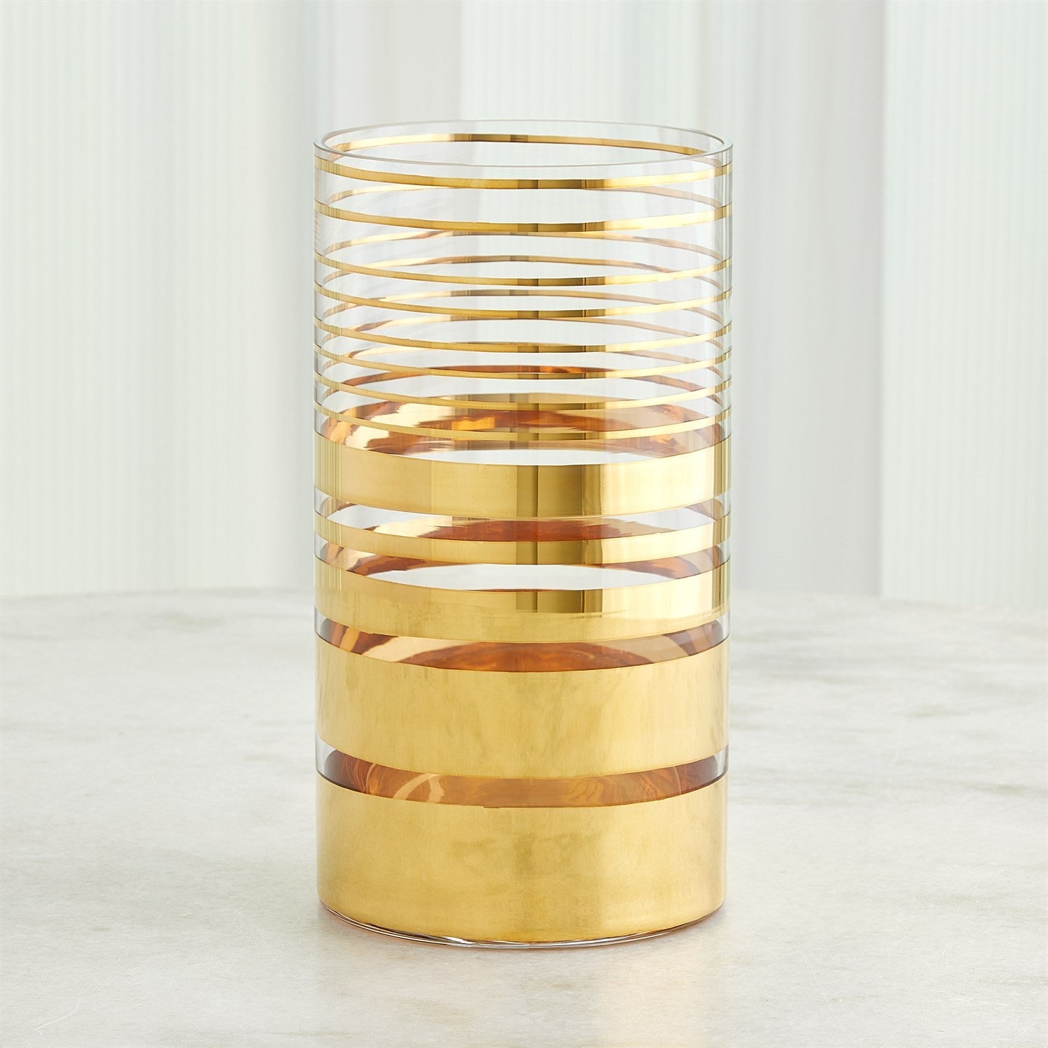 Global Views Shimmering Gold Striped Vase Hurricane Clearance