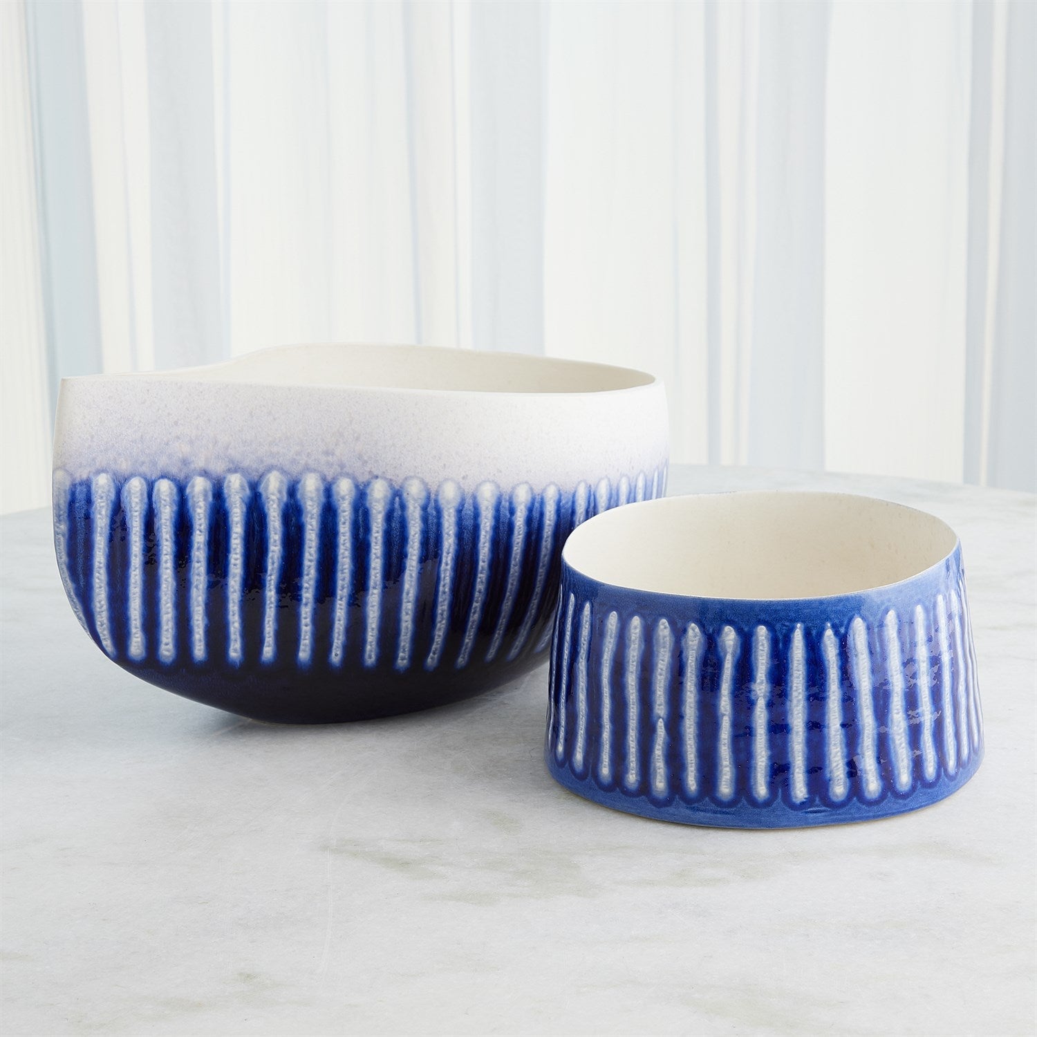Global Views Cobalt Striped Organic Pot