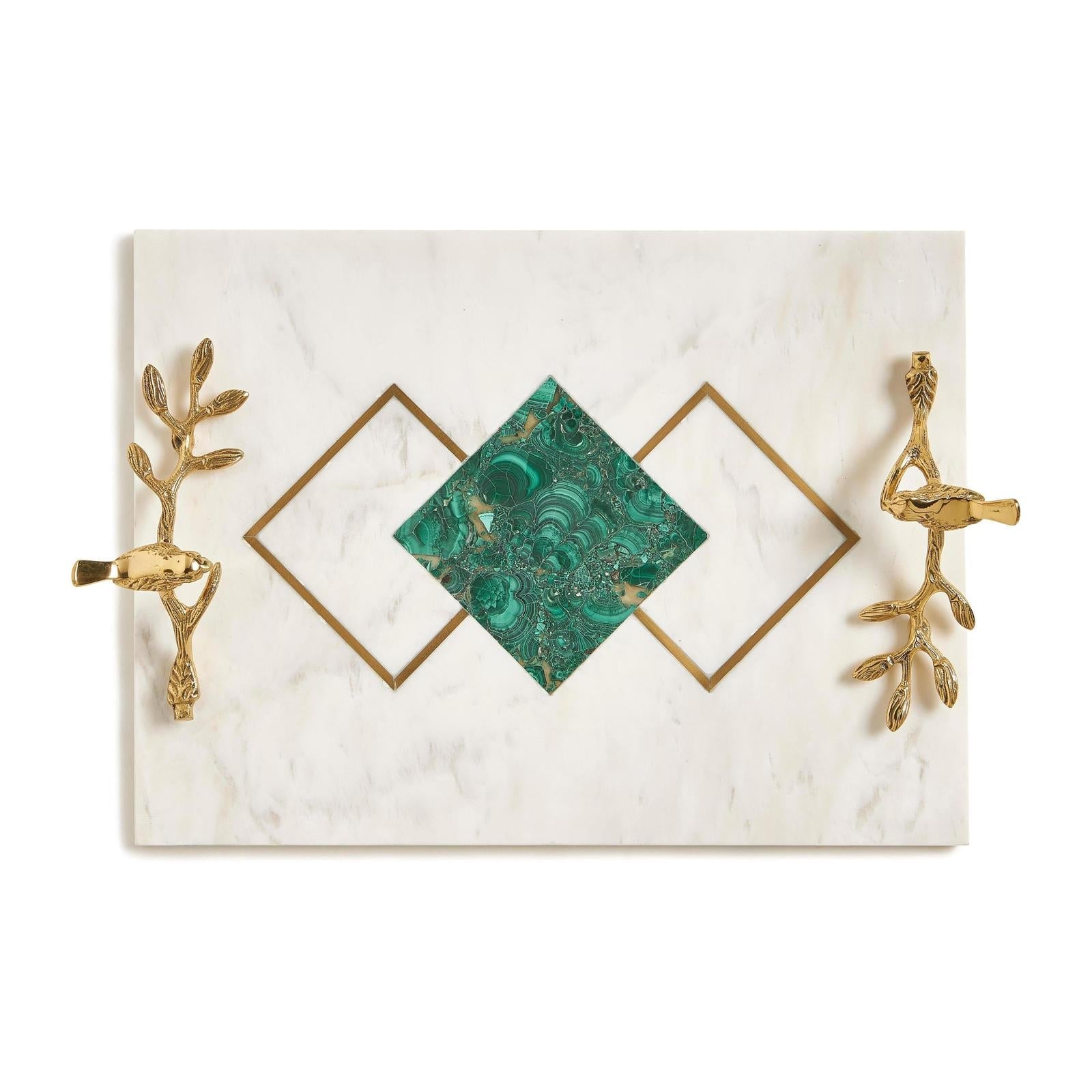Maitland Smith Green Marble Inlay Tray Clearance