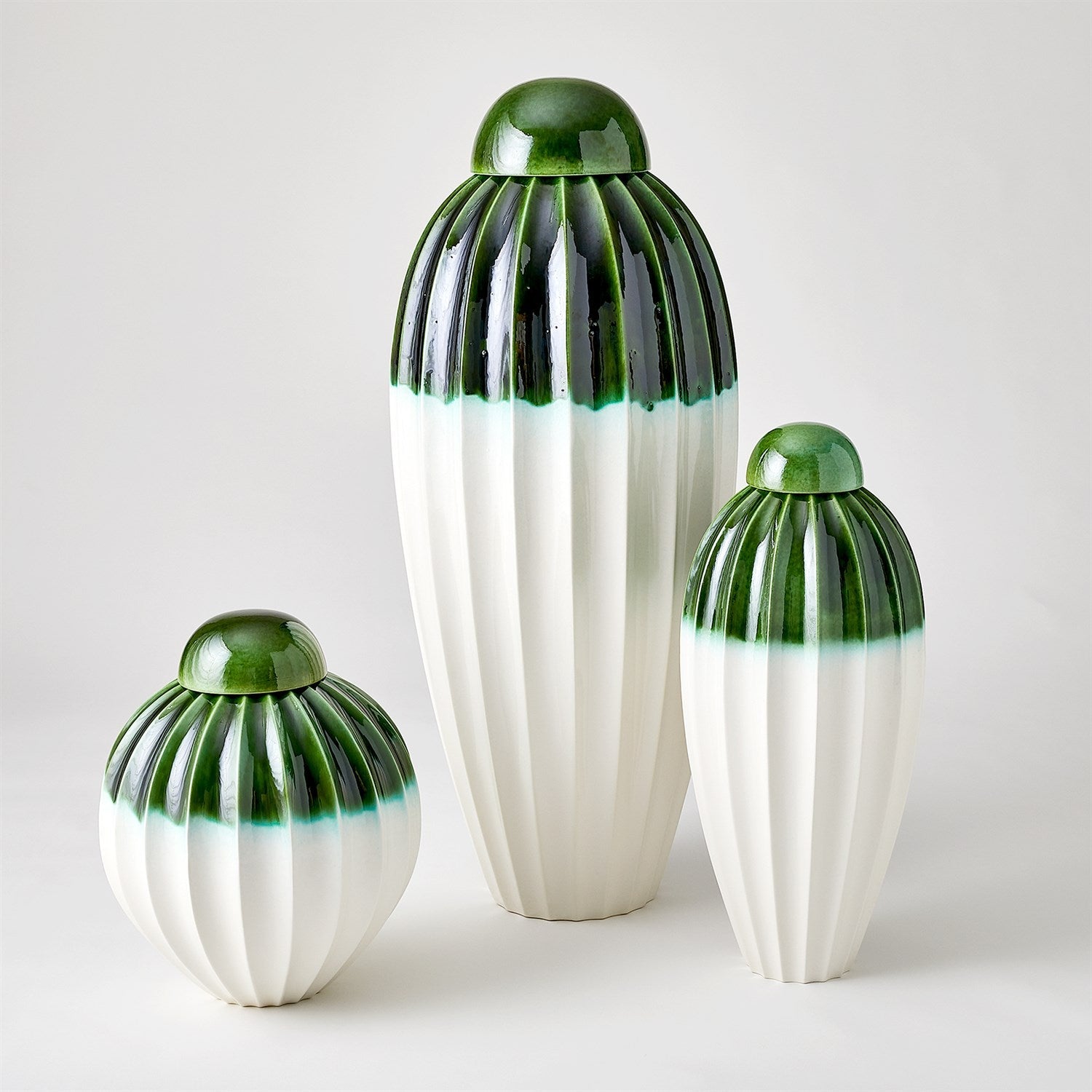 Global Views Emerald Fluted Jar with Lid