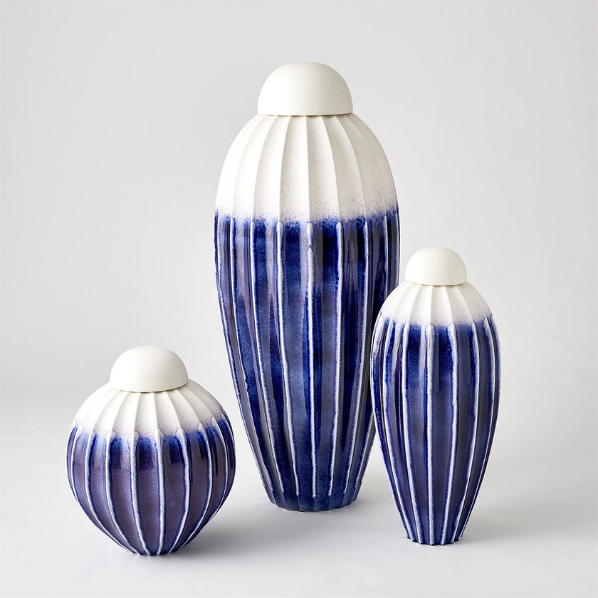 Global Views Cobalt Fluted Jar with Lid
