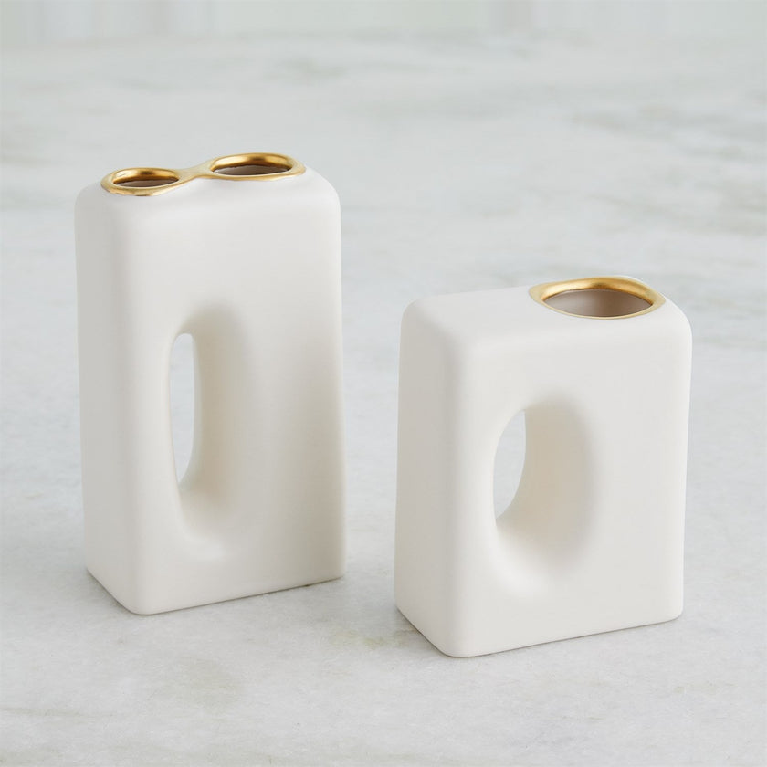 Global Views Matte White Gold Rim Oh Yes Vase