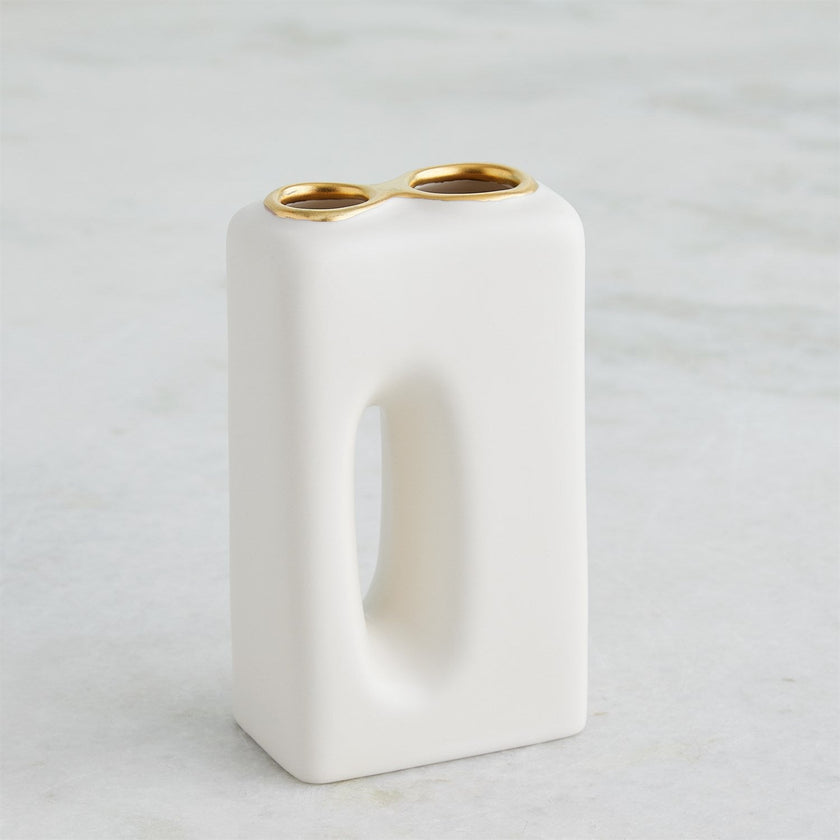 Global Views Matte White Gold Rim Oh Yes Vase