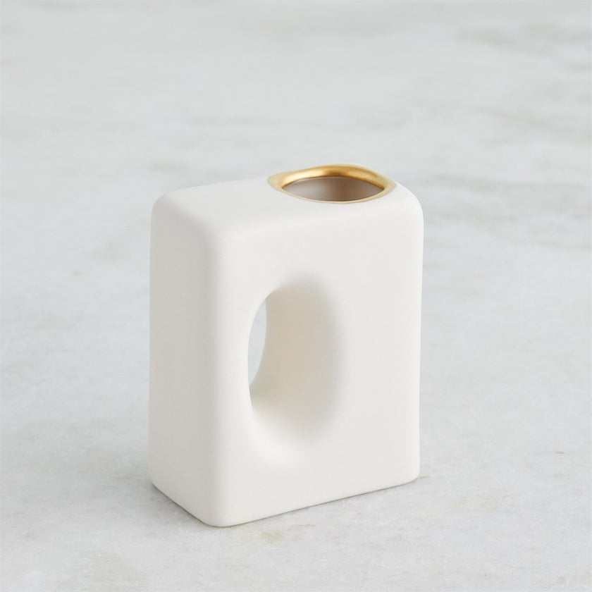 Global Views Matte White Gold Rim Oh Yes Vase