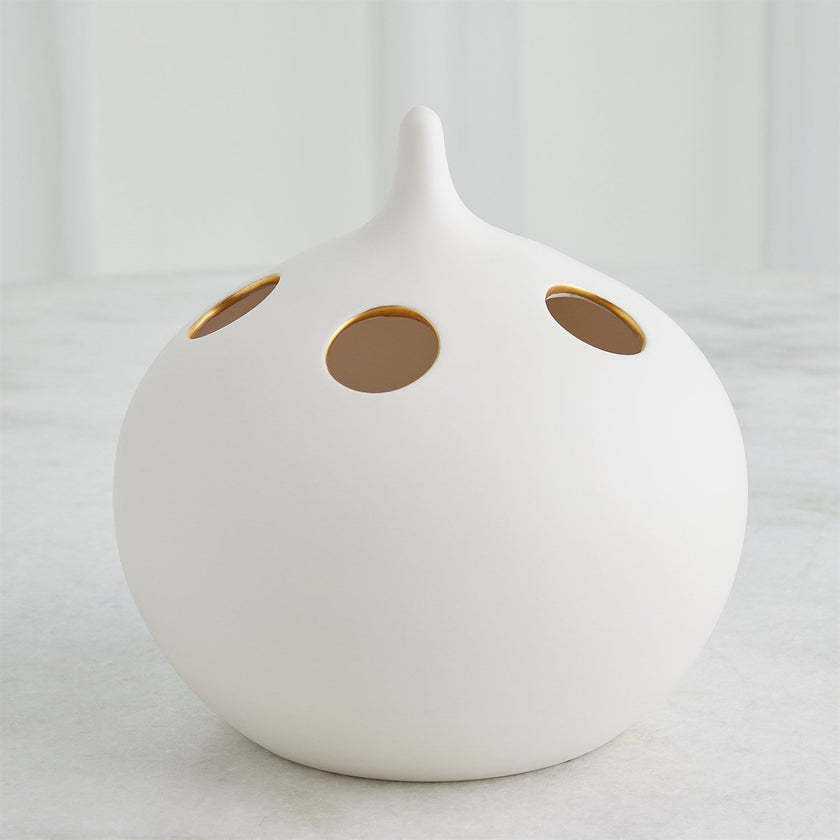 Global Views Matte White Gold Rim Oh No Vase
