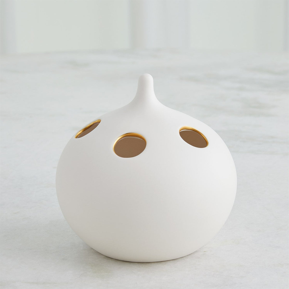Global Views Matte White Gold Rim Oh No Vase