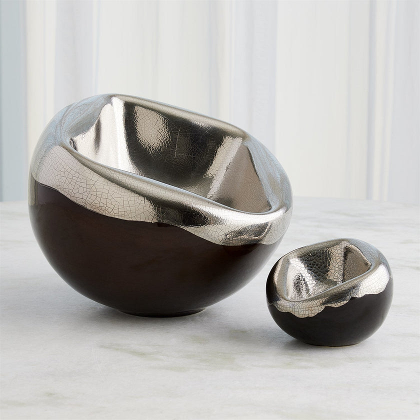 Global Views Platinum Crackle Squished Bowl