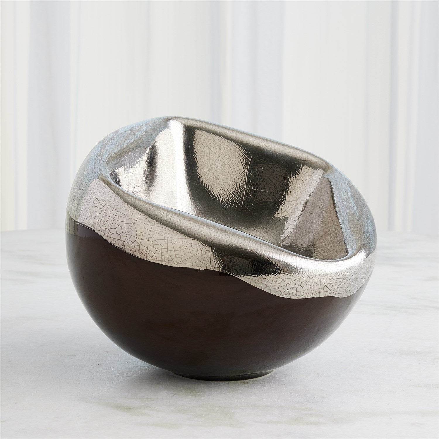 Global Views Platinum Crackle Squished Bowl