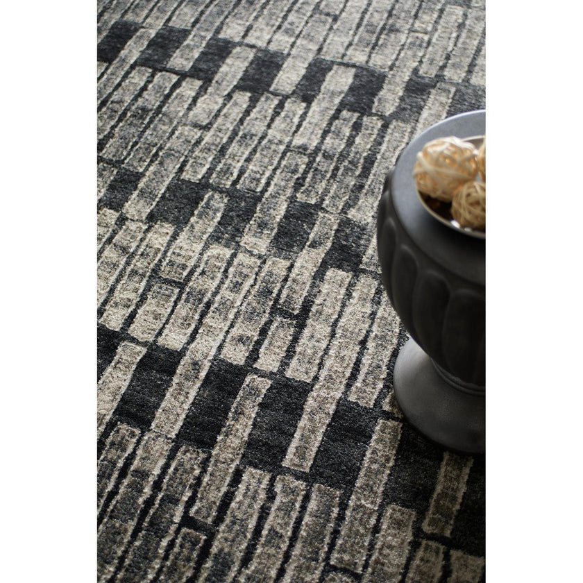 Feizy Kano 39LKF Transitional Geometric Rug in Gray/Black/Ivory