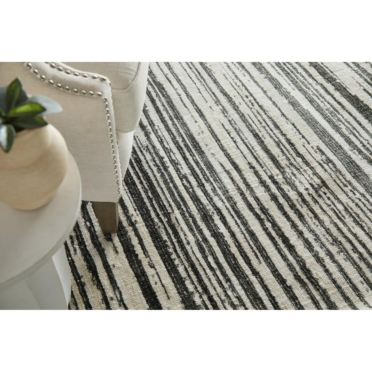 Feizy Colton 8A56F Modern Abstract Rug in Black/Ivory