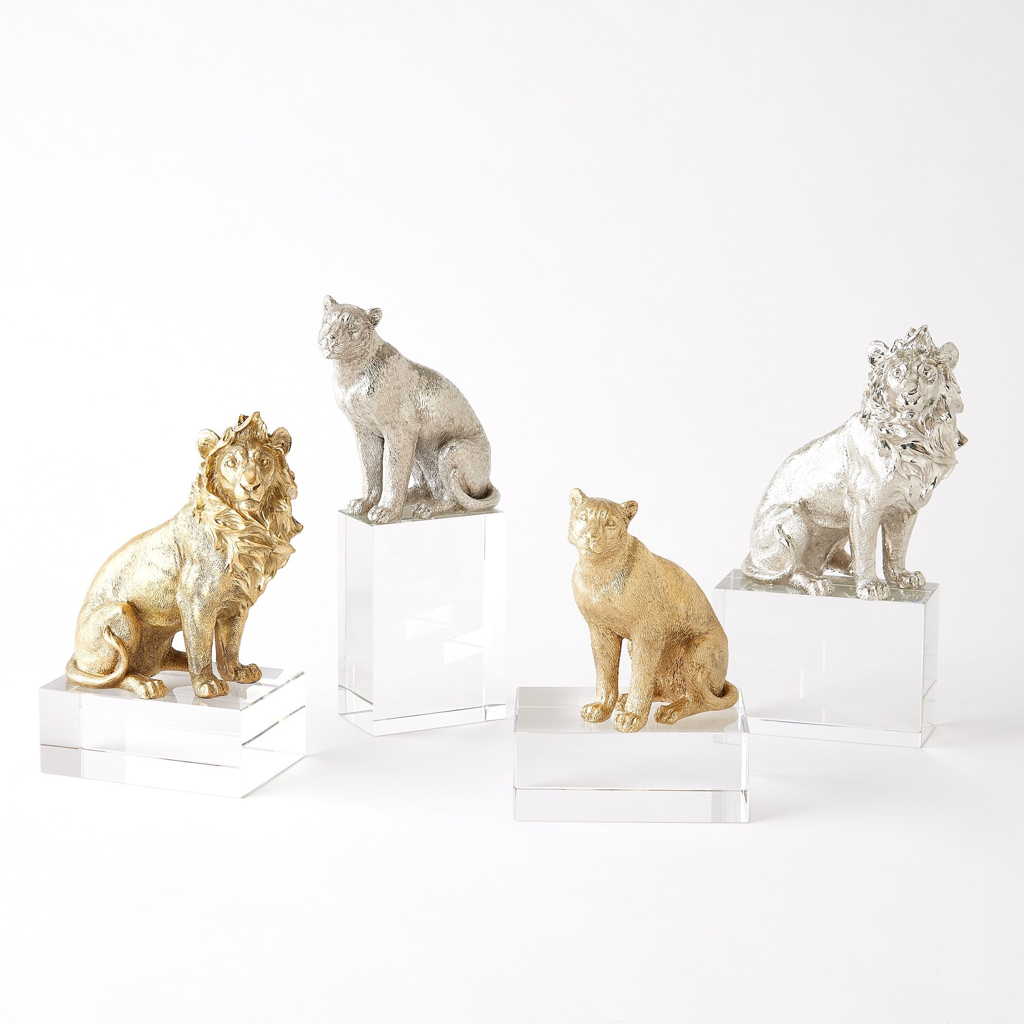 Global Views Lion & Lioness Sculpture Brass/Crystal