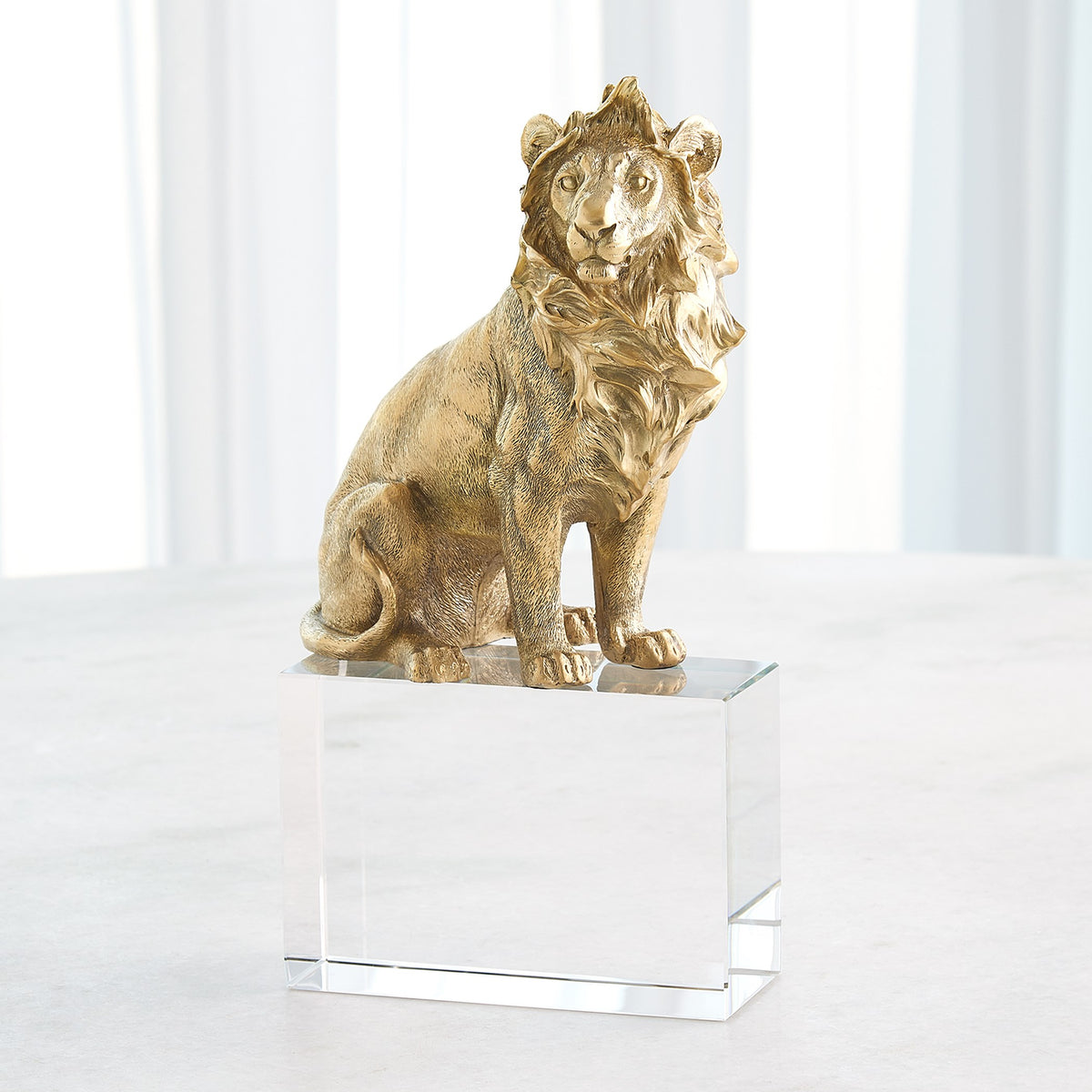 Global Views Lion & Lioness Sculpture Brass/Crystal