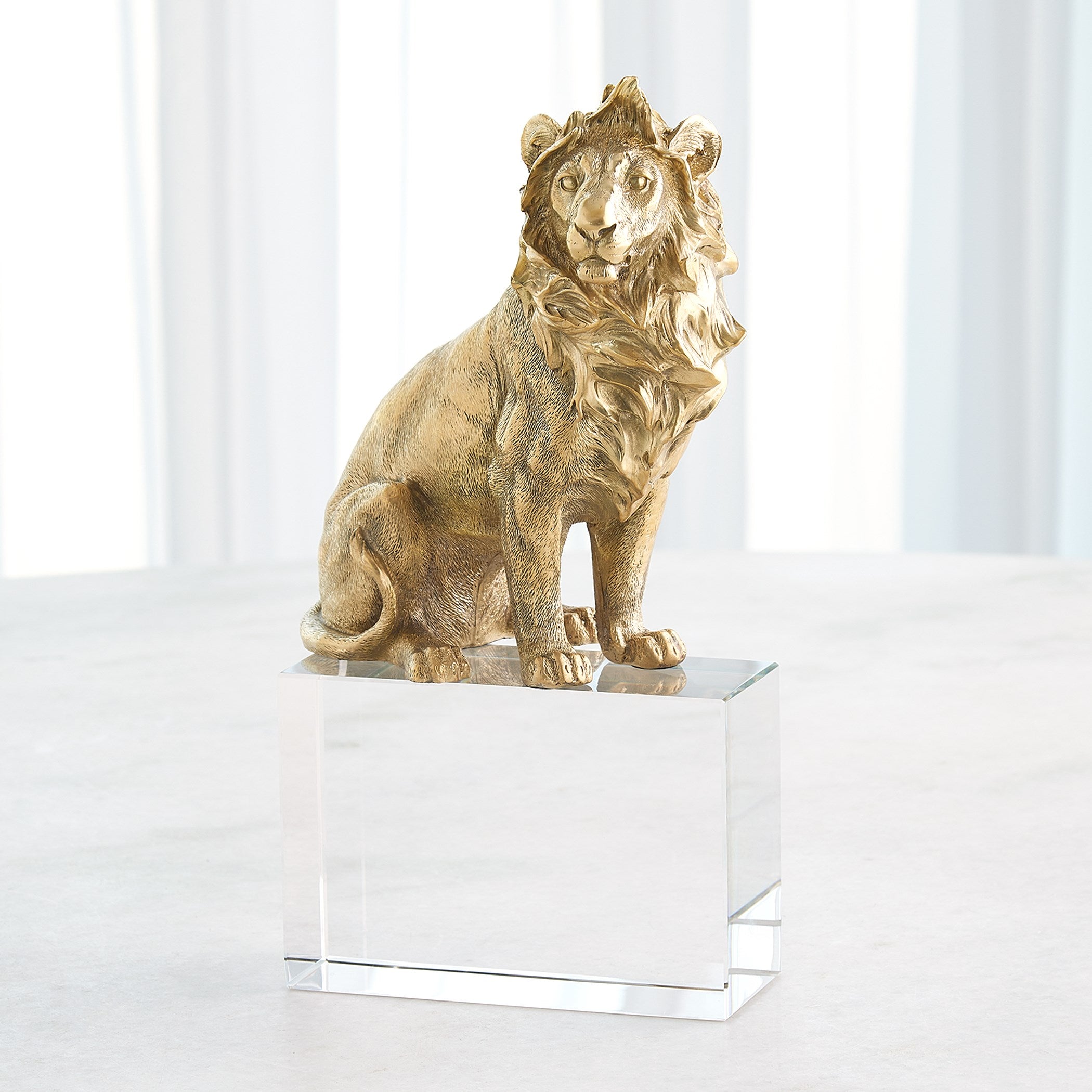 Global Views Lion & Lioness Sculpture Brass/Crystal