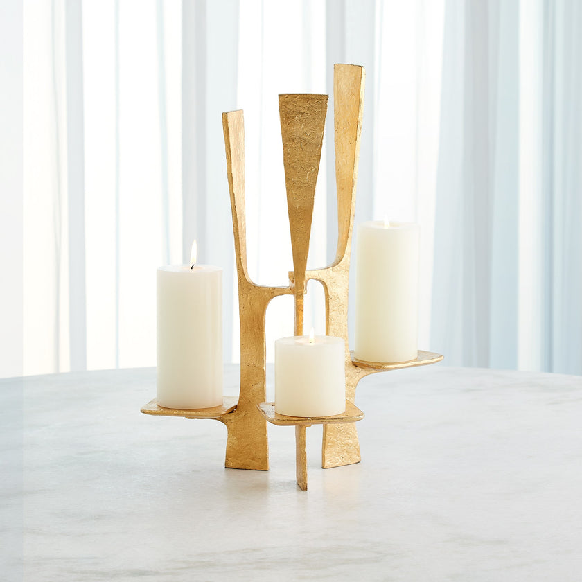 Global Views Triune Candleholder Gold Leaf