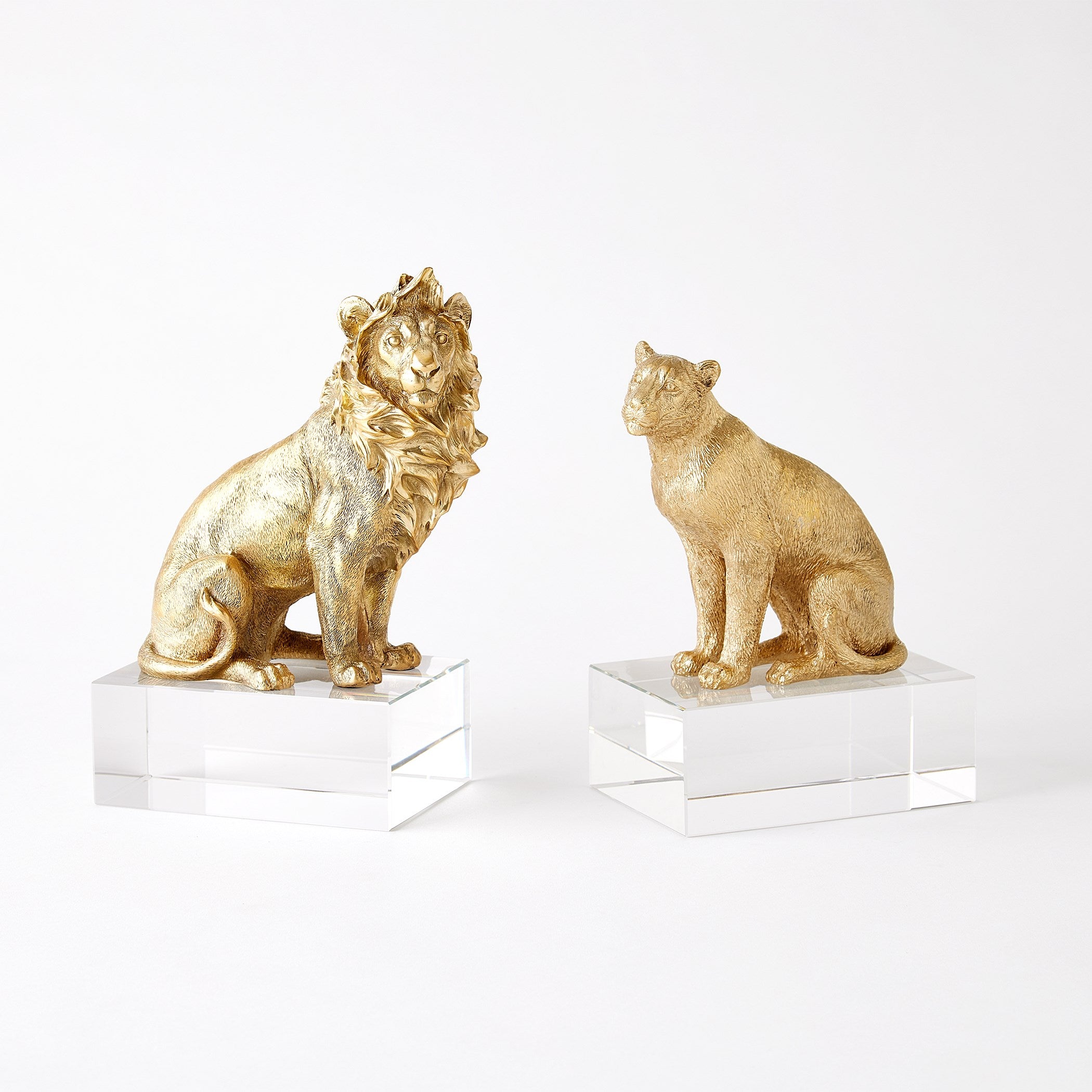 Global Views Lion & Lioness Sculpture Brass/Crystal