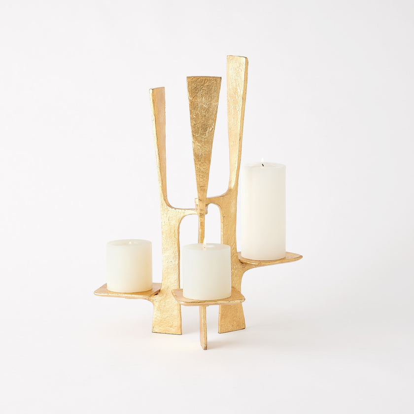 Global Views Triune Candleholder Gold Leaf