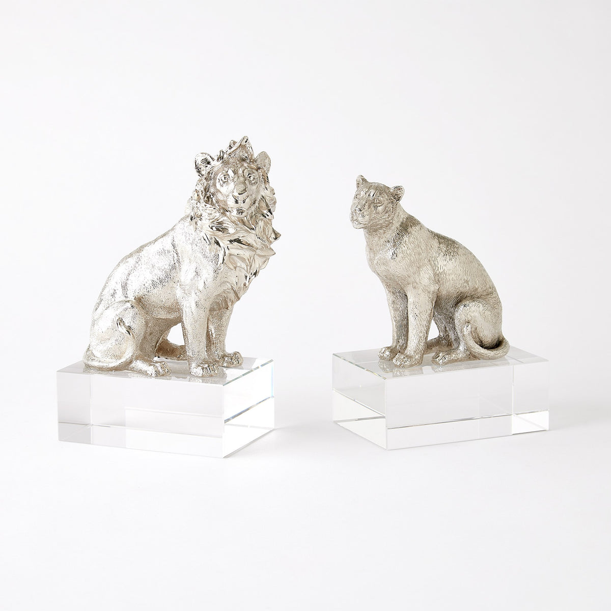 Global Views Lion/Lioness Sculpture Nickel/Crystal
