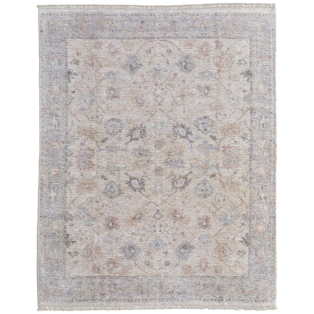 Feizy Caldwell 8976F Transitional Floral & Botanical Rug in Ivory/Tan/Blue