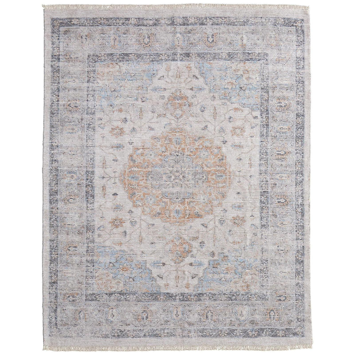Feizy Caldwell 8980F Transitional Medallion Rug in Ivory/Blue/Orange