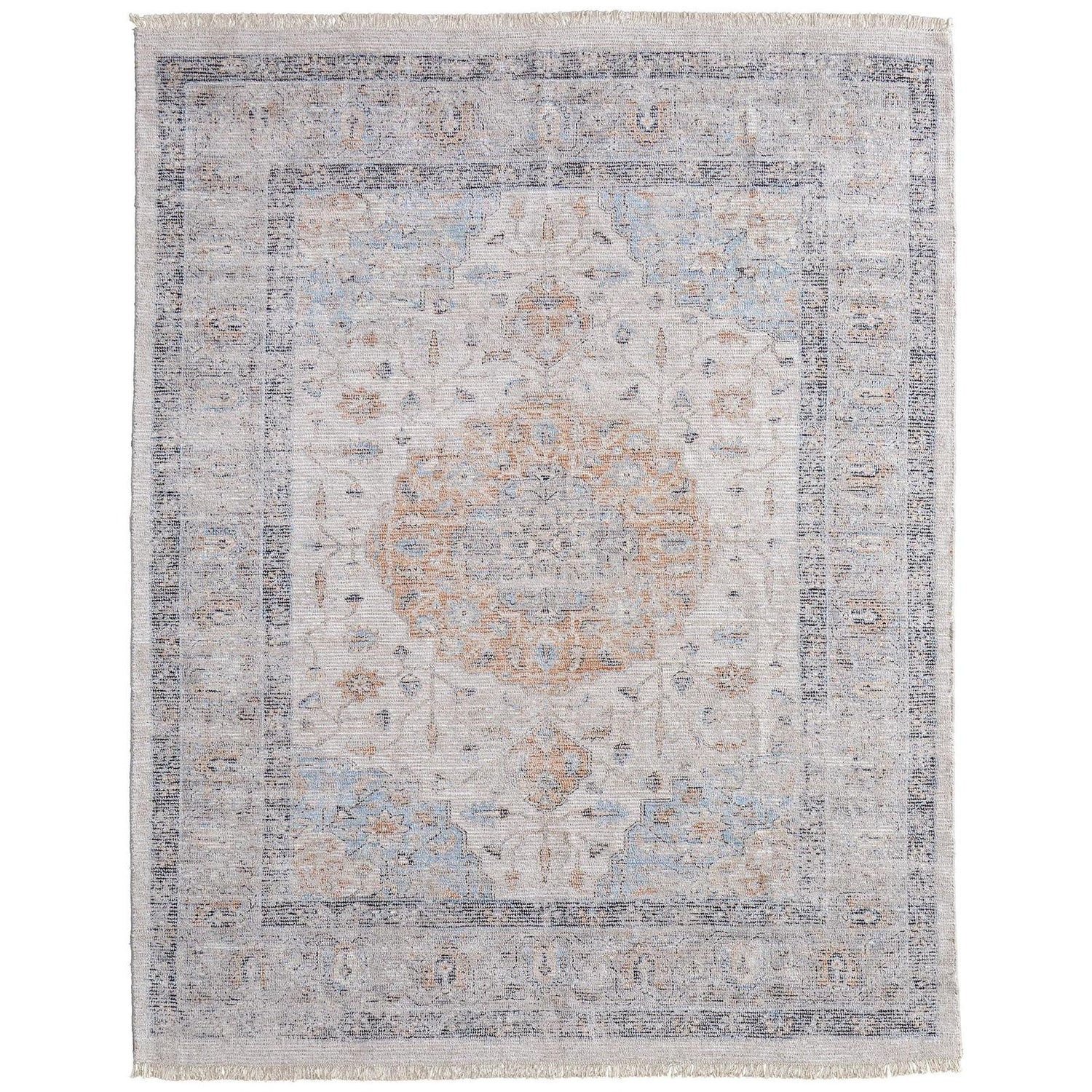 Feizy Caldwell 8980F Transitional Medallion Rug in Ivory/Blue/Orange