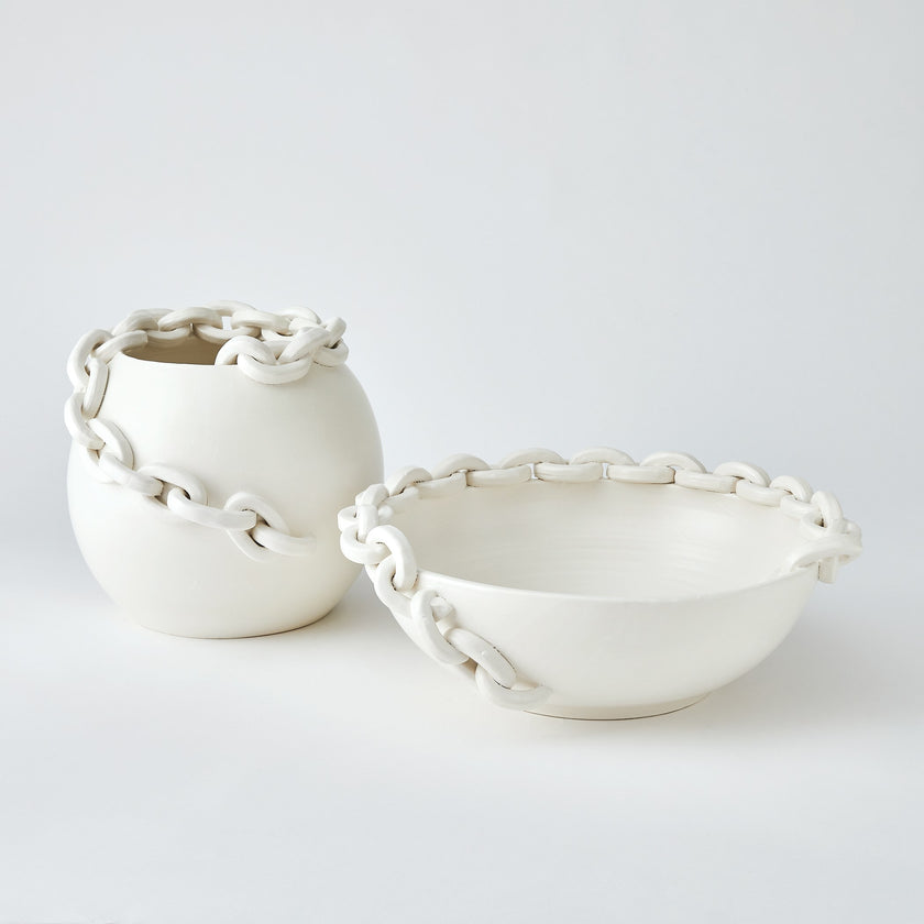 Global Views Catena Matte White Vase and Bowl