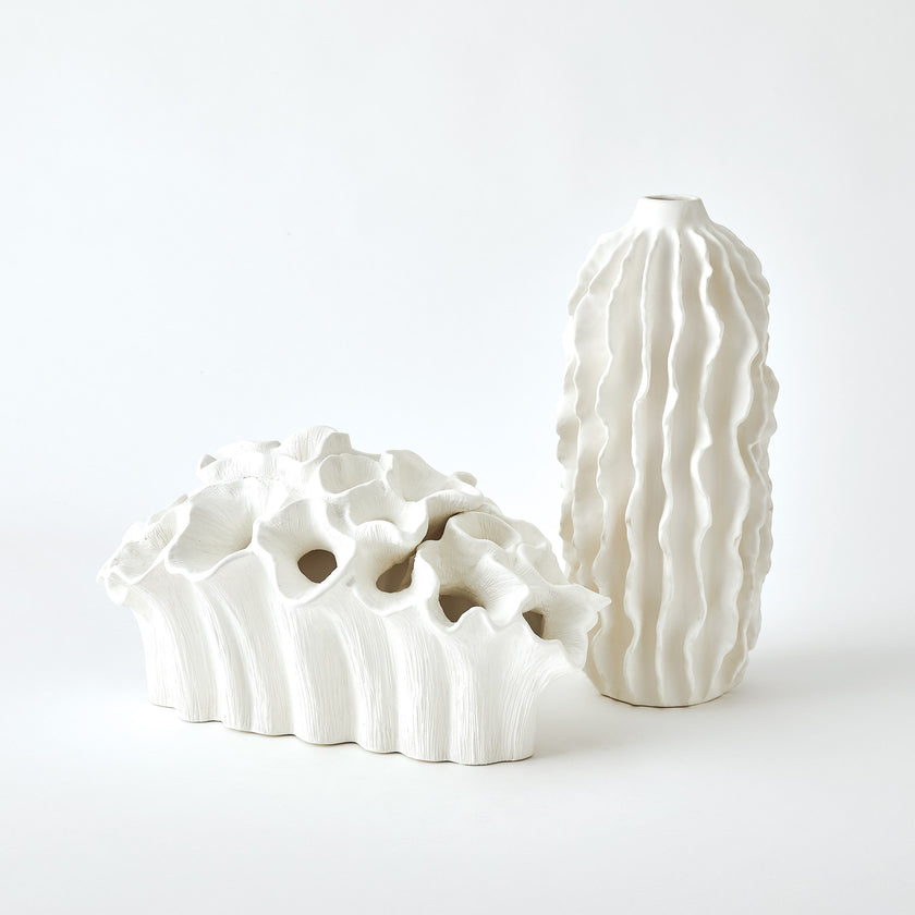 Global Views Flora Coral Bouquet Matte White