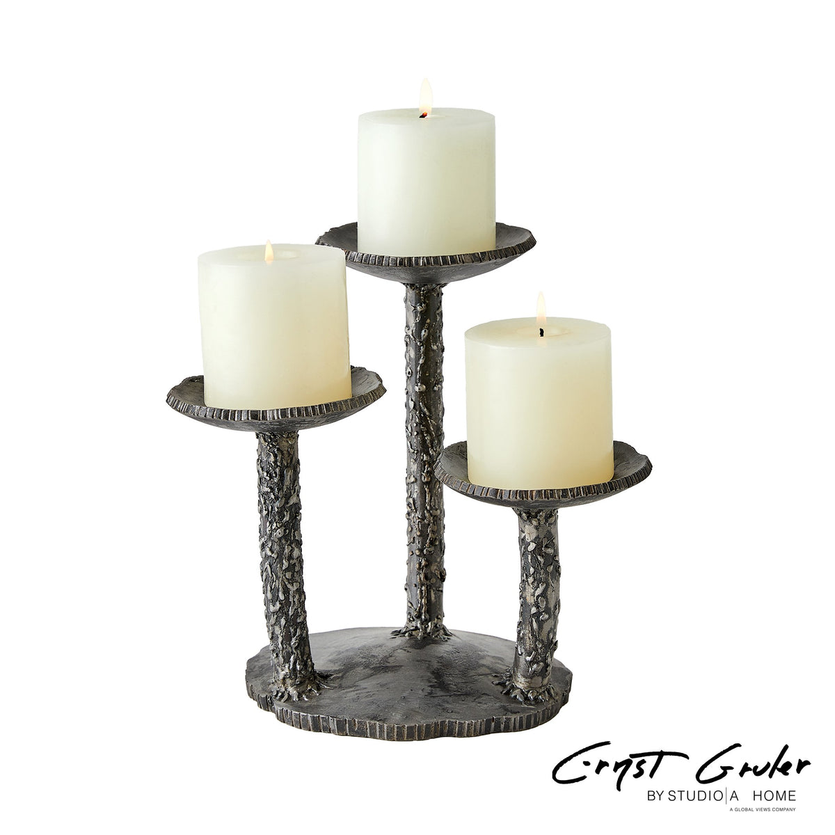 Global Views Forest Blossom Candle Holder Natural Iron