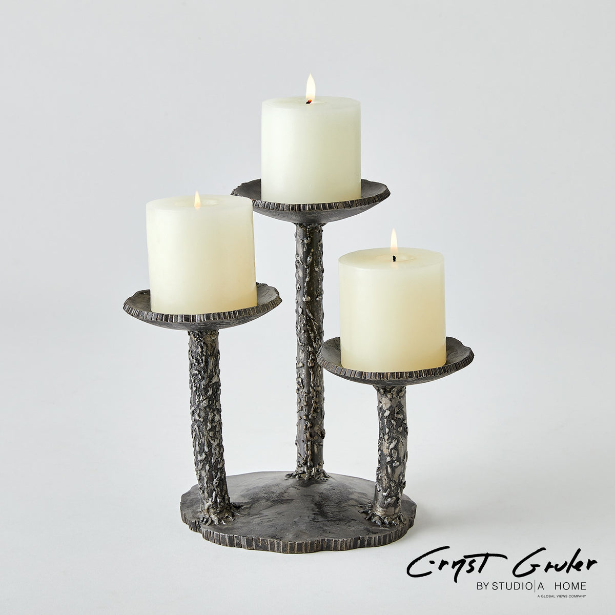 Global Views Forest Blossom Candle Holder Natural Iron