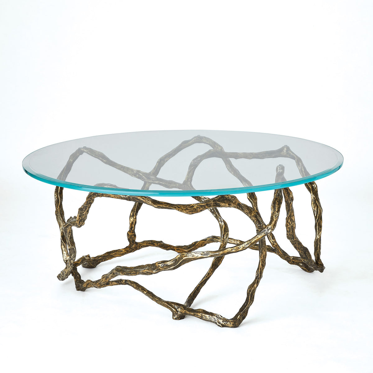 Global Views Twistwood Cocktail Table-Antique Brass