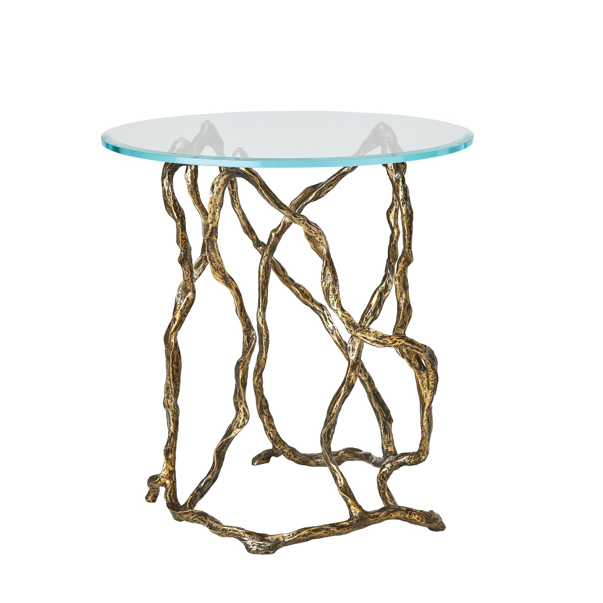 Global Views Twistwood Side Table-Antique Brass