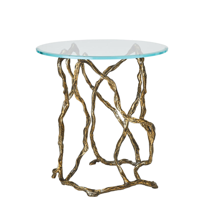 Global Views Twistwood Side Table-Antique Brass