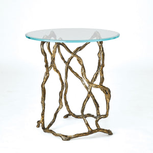 Global Views Twistwood Side Table-Antique Brass