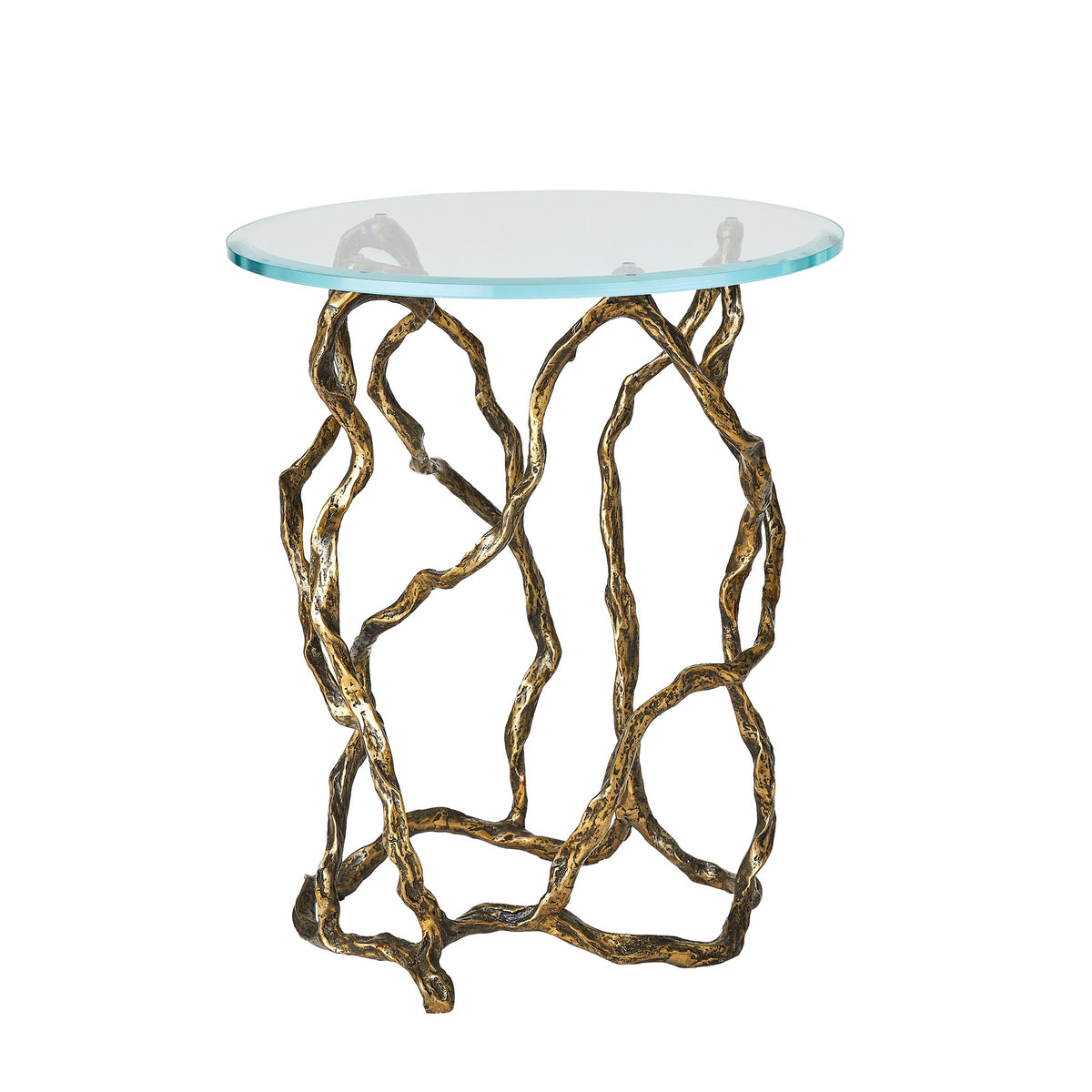 Global Views Twistwood Accent Table-Antique Brass