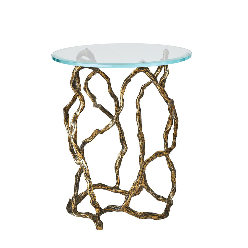Global Views Twistwood Accent Table-Antique Brass