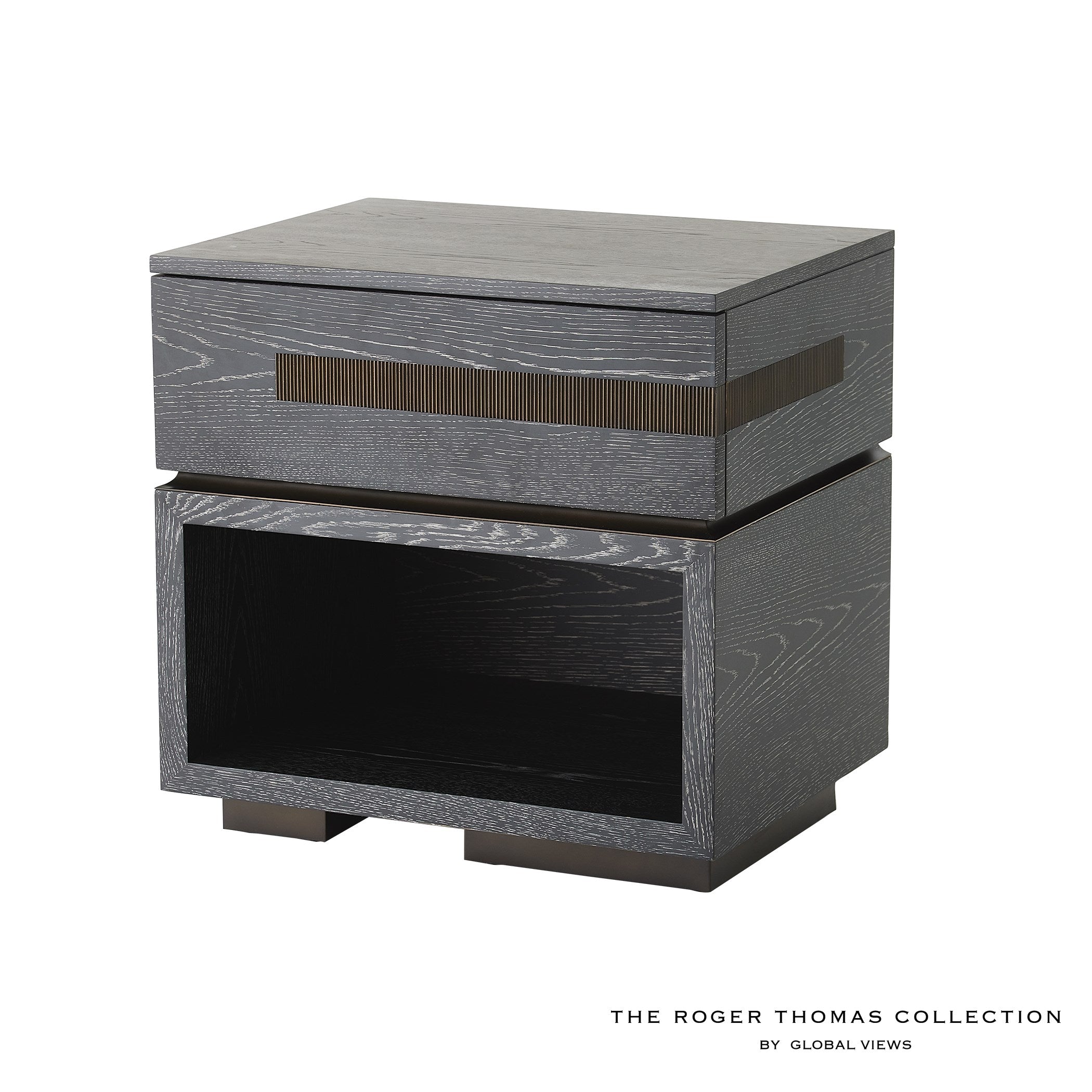Global Views Brazil Bedside Chest-Right-Black Cerused Oak