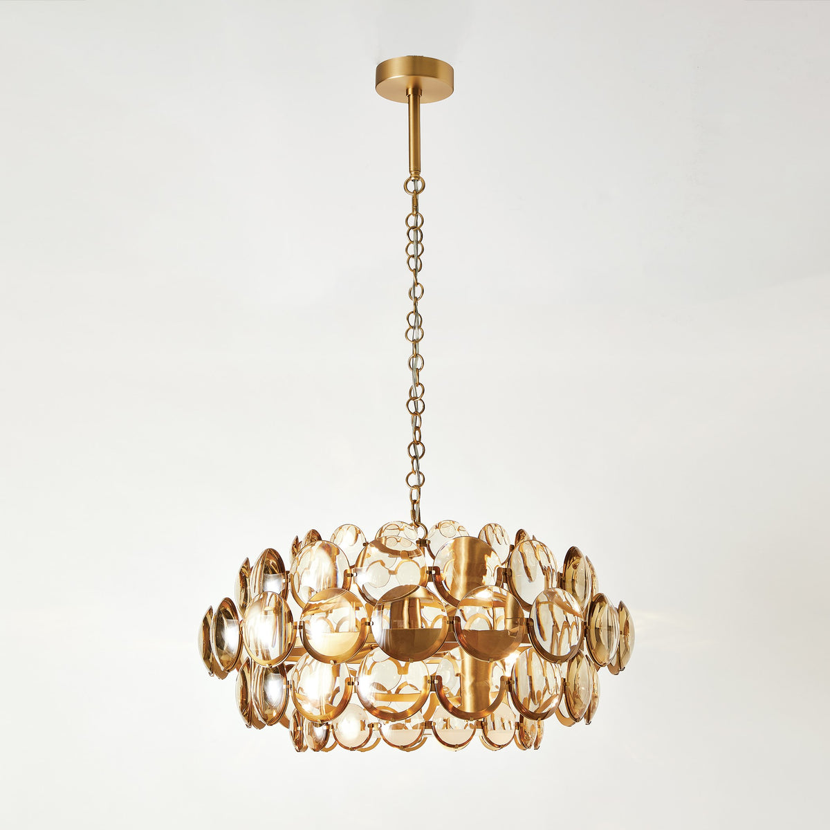 Global Views Cabochon Amber Glass Chandelier-Brass