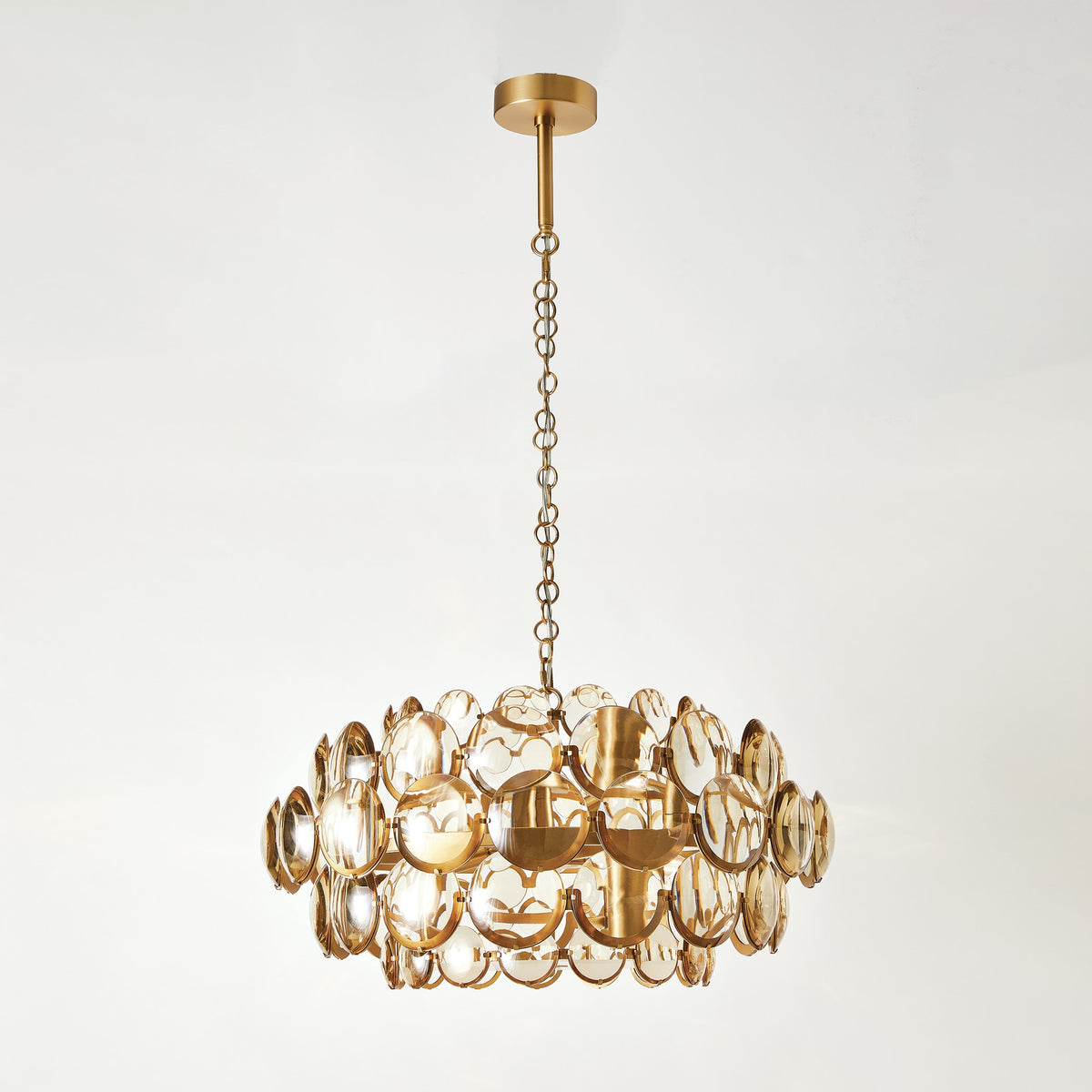 Global Views Cabochon Amber Glass Chandelier-Brass