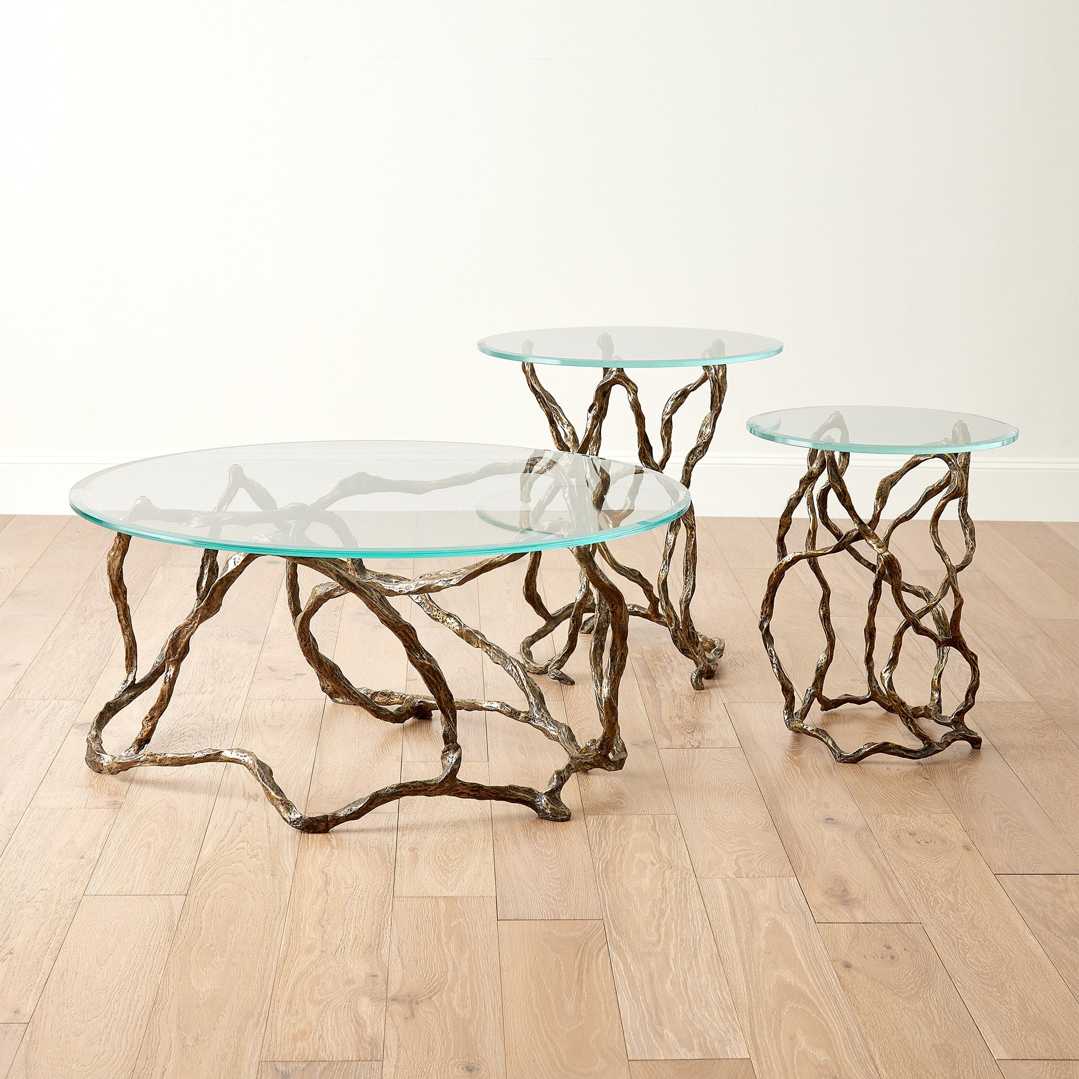 Global Views Twistwood Accent Table-Antique Brass